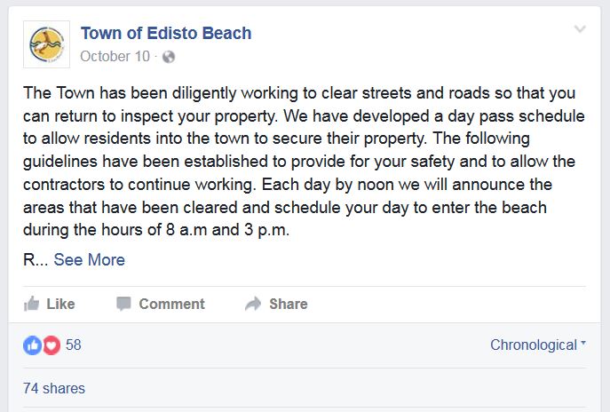 Town of Edisto Beach Facebook screenshot