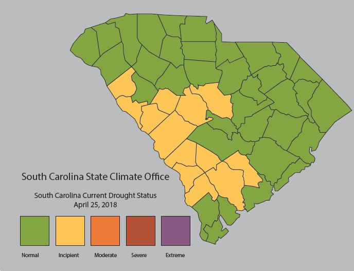 SC Current Drought Status as of April 25, 2018