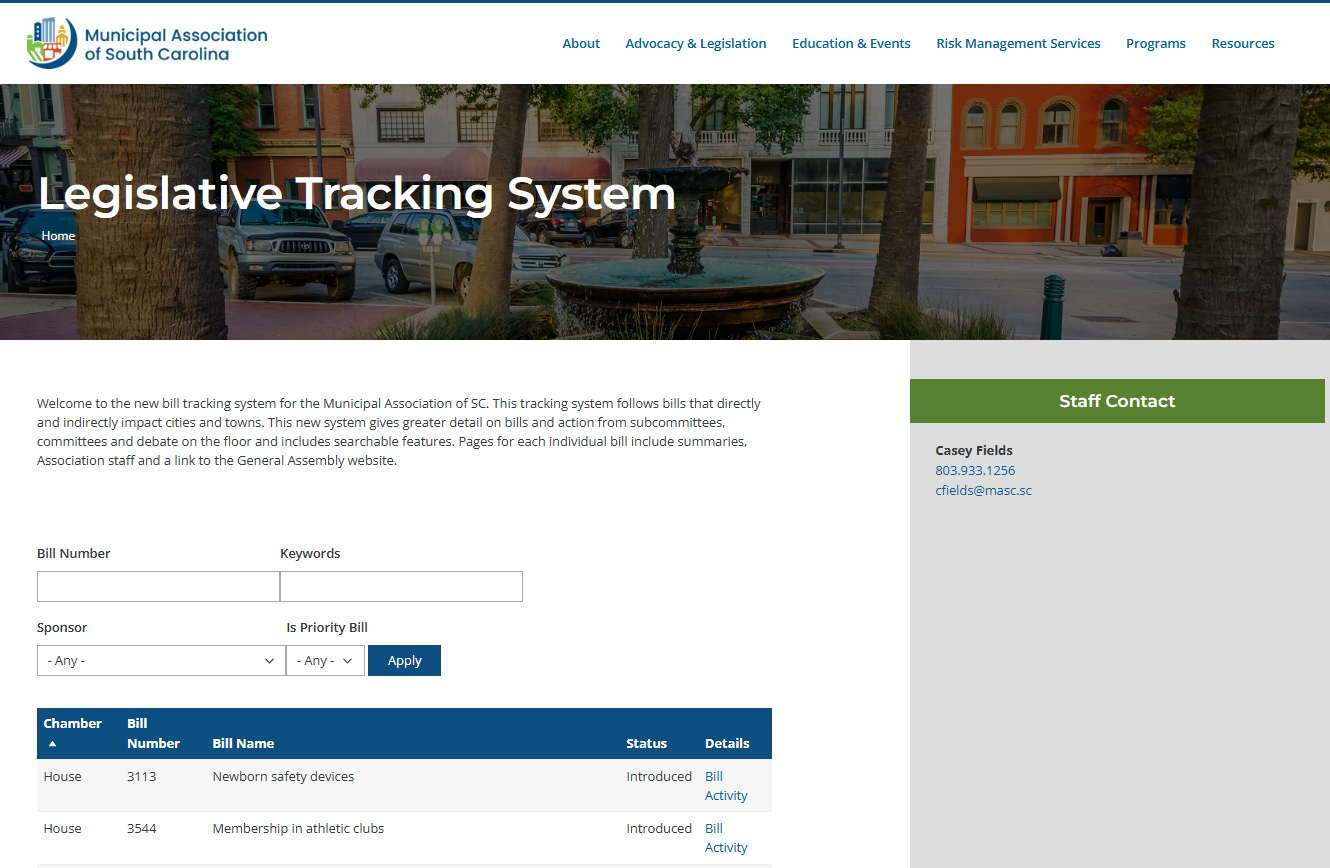 Legislative Tracking System screenshot